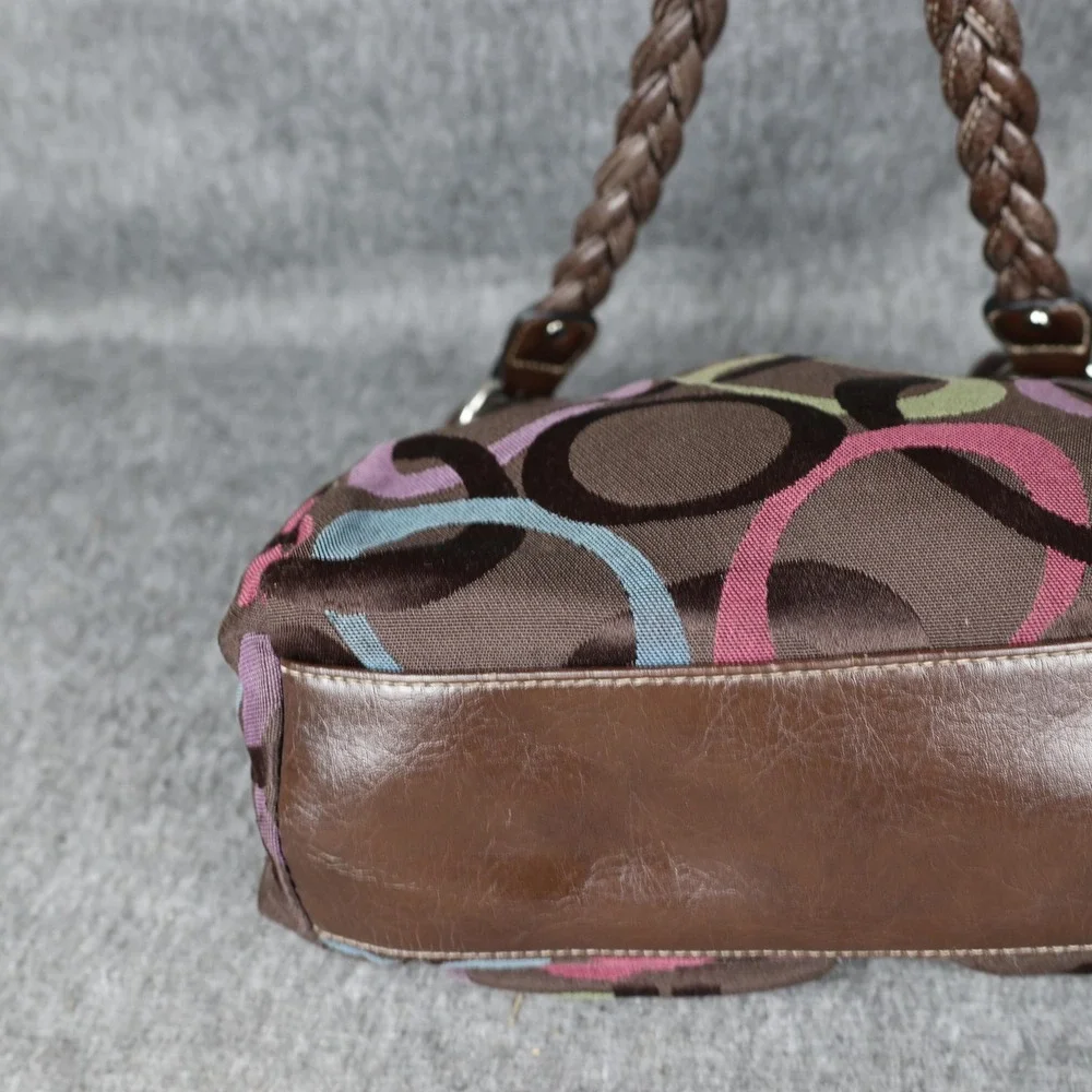 Rosetti Shoulder Bag Womens Small Brown Canvas Faux Leather Braided Strap
